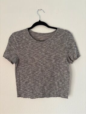 American Eagle Outfitters Heather Gray Ribbed Crop Tee
